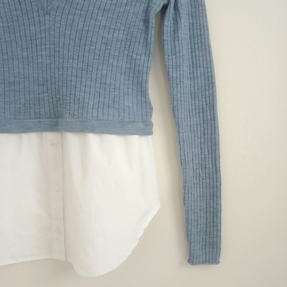 Veronica Beard Blue and White Layered V-Neck Blouse - Picture 4 of 4